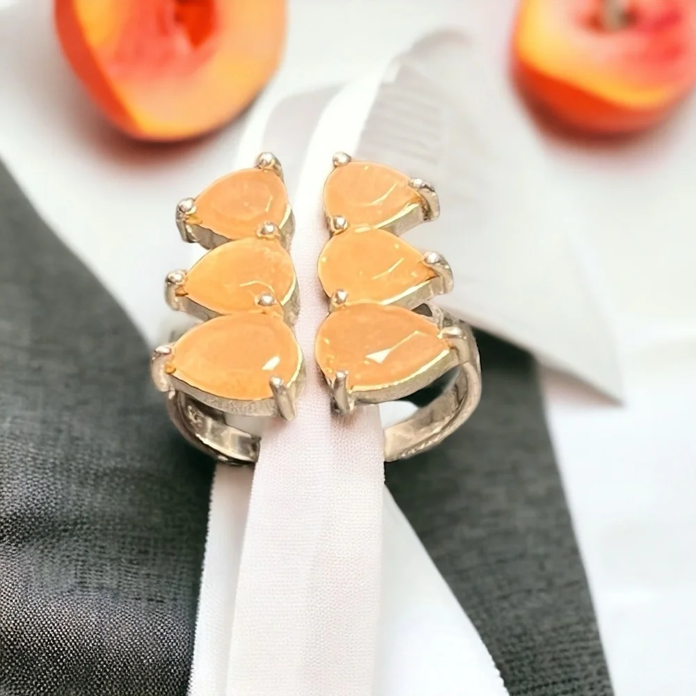 Peach Moonstone Adjustable Silver Ring